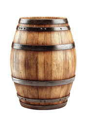 Fototapeta premium Wooden barrel, aged and sturdy. Dark metal bands encircle the barrel