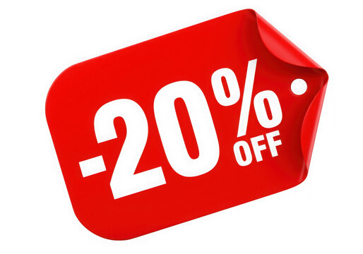3d red sale tag 20 off isolated on transparent background