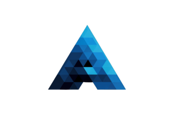Dark blue, triangular, pixelated "A