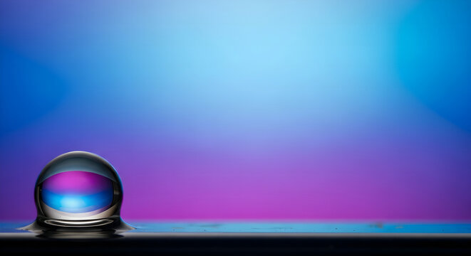 A Solitary Crystal Sphere Refracting a Luminous Blue and Purple Digital Sky.Copy Space.