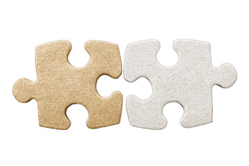 Fototapeta premium Two puzzle pieces, light beige and white, joined
