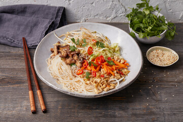 Glass noodle stir-fry with shiitake and vegetables