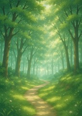 Obraz premium Serene forest path illustration
