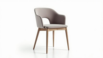 A light gray upholstered dining chair with natural wood legs, featuring a curved backrest and seat.