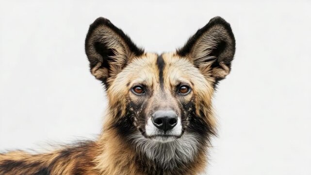 A handsome, tan and black spotted dog with a full beard and mustache.