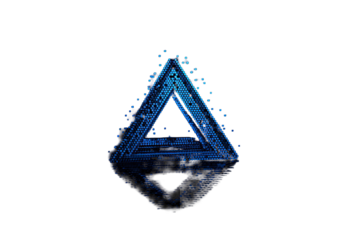 Pixelated, abstract triangle, dark blue, reflecting