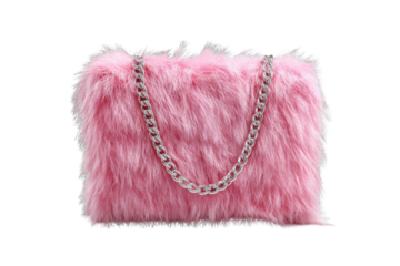 Pink faux fur purse with silver chain (1)