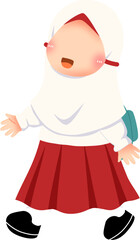 Cute hijabi girl elementary student, cartoon vector illustration