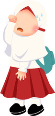 Cute hijabi girl elementary student, cartoon vector illustration