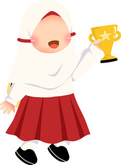 Cute hijabi girl elementary student, cartoon vector illustration