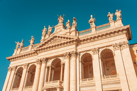 Basilica of Saint John Lateran facade in Rome Italy