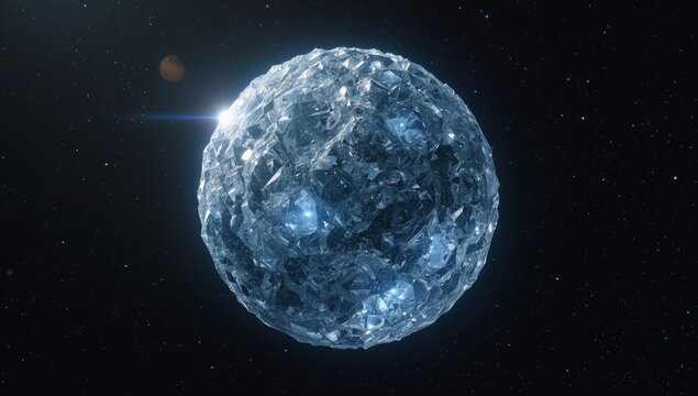exoplanet 55 Cancri e, entirely composed of diamonds, suspended in the vastness of space, with a stunning display of shiny facades and intricate crystalline structures, illuminated by the soft glow