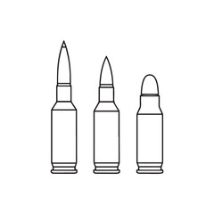 Bullet and cartridge outline icon set, different types of ammo, vector line art illustration.