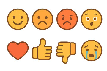 Naklejka premium Colorful Emotions Grid. Flat vector mini-illustrations symbol emotions in colors children's illustrations: happy face, sad face,