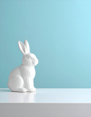 White Rabbit Figurine with Blue Background.
