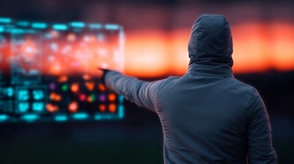 Senior Sports Strategist Using Futuristic Digital Interface