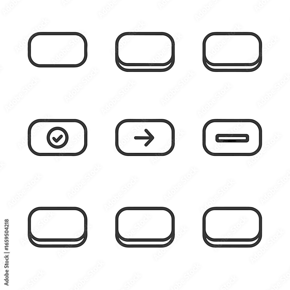 Poster icon button design. outline icon set of button design elements: rounded corners, shadows, gradients,