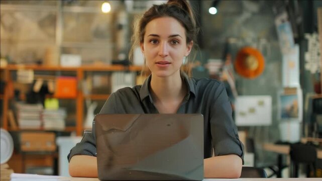 A woman discussing creative projects.