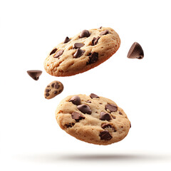 Chocolate Chip Cookies Isolated on White Background,generative ai	
