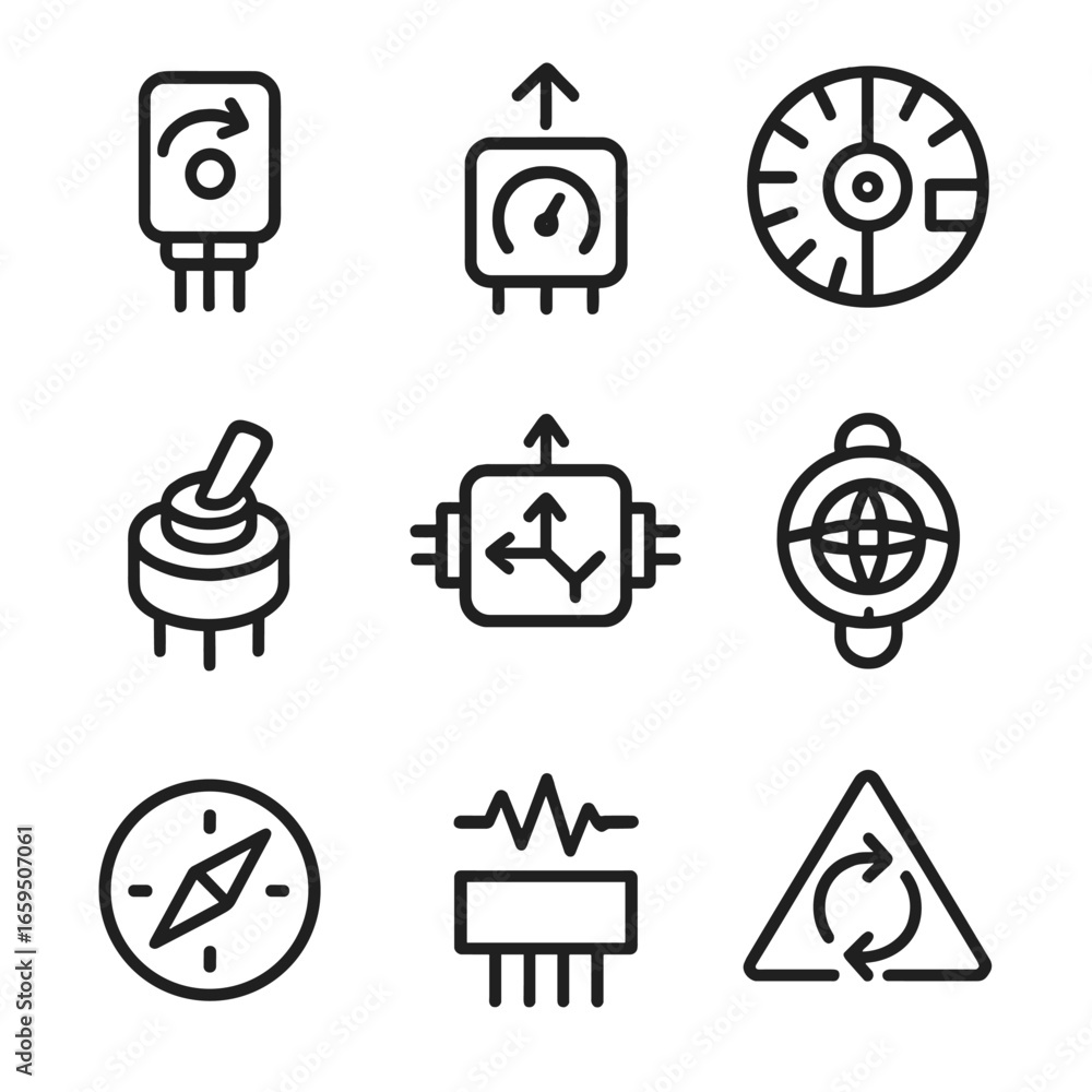 Aufkleber rotation sensors icon set. outline icon set of rotation sensors and measurement: angular velocity se