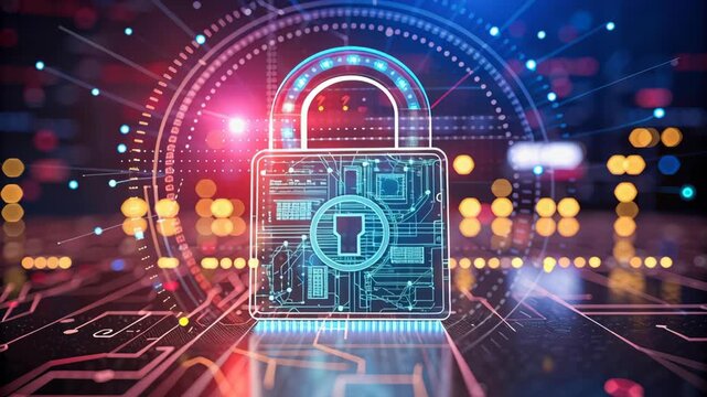 Digital lock symbolizes cybersecurity in cloud environments, showcasing forensic technology for data protection and digital integrity