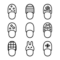 Obraz premium Slipper Pattern Icons. Outline icon set of slipper patterns: polka dots, stripes, floral, geometric shapes, animal print, plain,