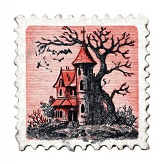 Halloween spooky vintage postage stamp.