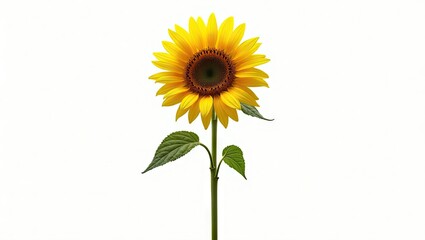 A vibrant sunflower, radiant yellow and rich brown, stands tall against a crisp white backdrop.