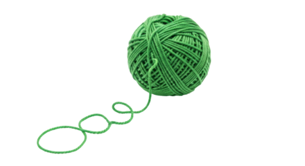 Isolated Green Yarn Ball with Loose End