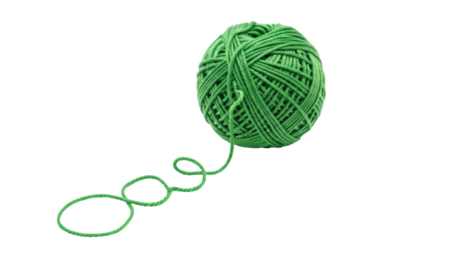 Isolated Green Yarn Ball with Loose End