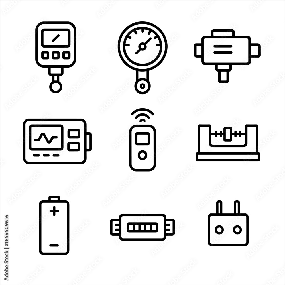 Poster torque instrument icons. outline icon set of torque instruments: digital torque tester, analog torqu