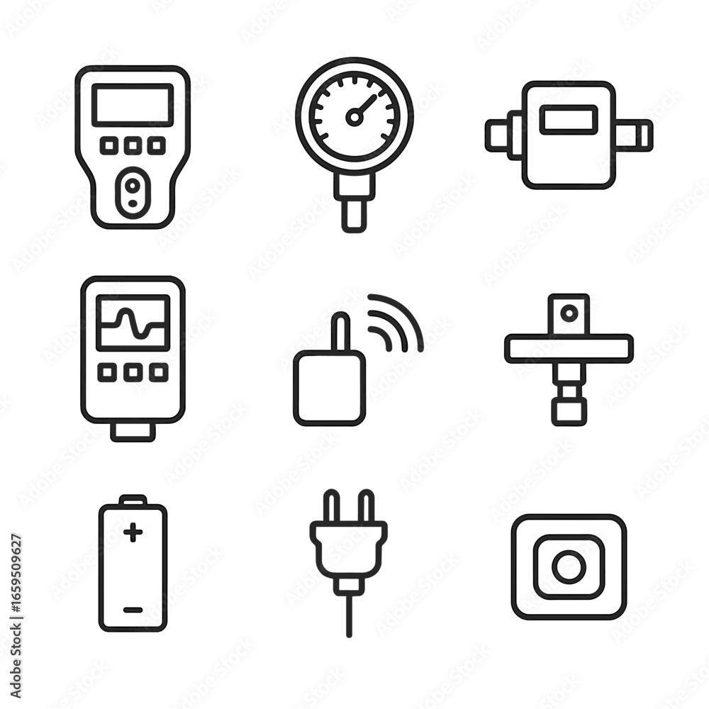 Poster torque instrument icons. outline icon set of torque instruments: digital torque tester, analog torqu