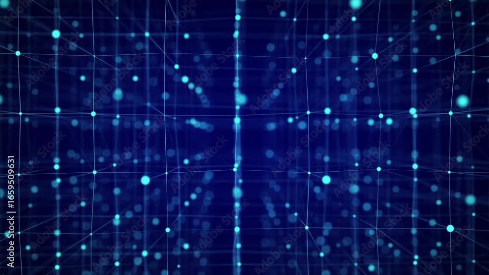 Poster abstract futuristic infinite flow of scientific data. network structure of an array of points. outer