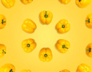 Yellow bell peppers arranged in a circle on a yellow background (1)