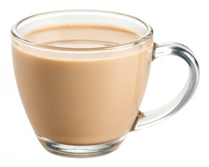 Creamy Milk Tea in Clear Glass Mug isolated on White Background
