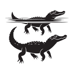 Elegant Caiman Silhouette Featuring Sharp Teeth Detail – Vector Illustration for Professional Graphics – reptile silhouette