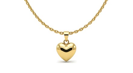 Gold heart pendant necklace on white background