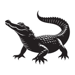 Clean Caiman Silhouette with Distinct Predator Snout – Vector Illustration for Print and Media – reptile silhouette