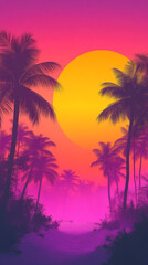 Colorful Tropical Sunset with Palm Tree Silhouette Background,generative ai	