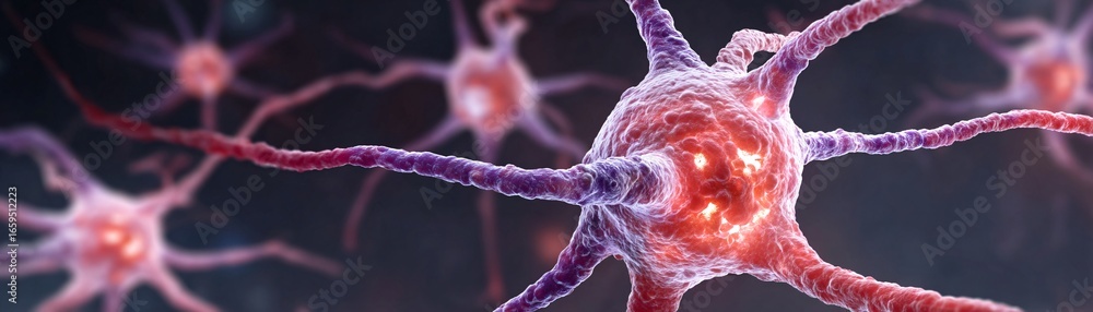 Poster abstract visualization of deep learning algorithms, glowing neural web, stock photo with copyspace