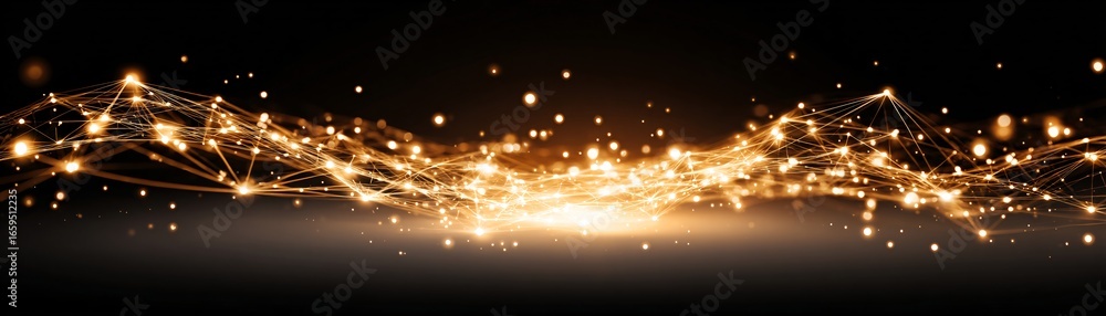 Poster abstract visualization of deep learning algorithms, glowing neural web, stock photo with copyspace