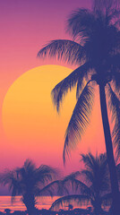 Colorful Tropical Sunset with Palm Tree Silhouette Background,generative ai	