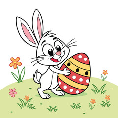 Easter bunny and easter eggs hand drawn sketch vector illustration line art