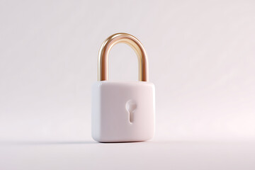 Fototapeta premium Modern white padlock with gold accents symbolizes security and protection