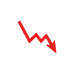 Red downward trending arrow indicating financial loss or economic decline on a white background