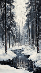 Snow Covered Winter Forest Path Landscape Background,generative ai	