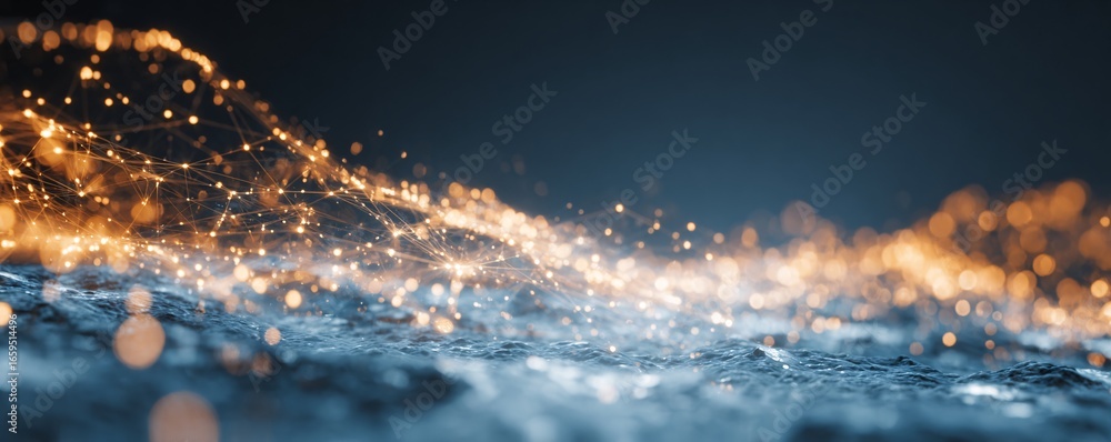 Poster abstract visualization of quantum ai technology, glowing particles in futuristic motion, stock photo
