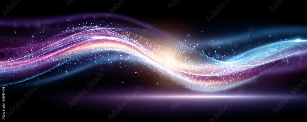 Poster abstract visualization of quantum ai technology, glowing particles in futuristic motion, stock photo