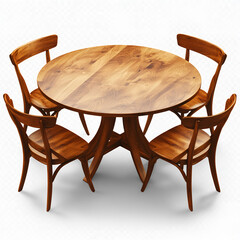 Wooden Round Dining Table with Chairs Isolated Background,generative ai	