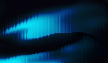 Abstract shiny blue wave background with dark stripes effect. Wave-striped glass refraction.